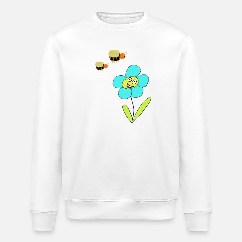 Cheerful Blue Flower Insect Bees - Stanley/Stella ROLLER Unisex Organic Sweatshirt - white