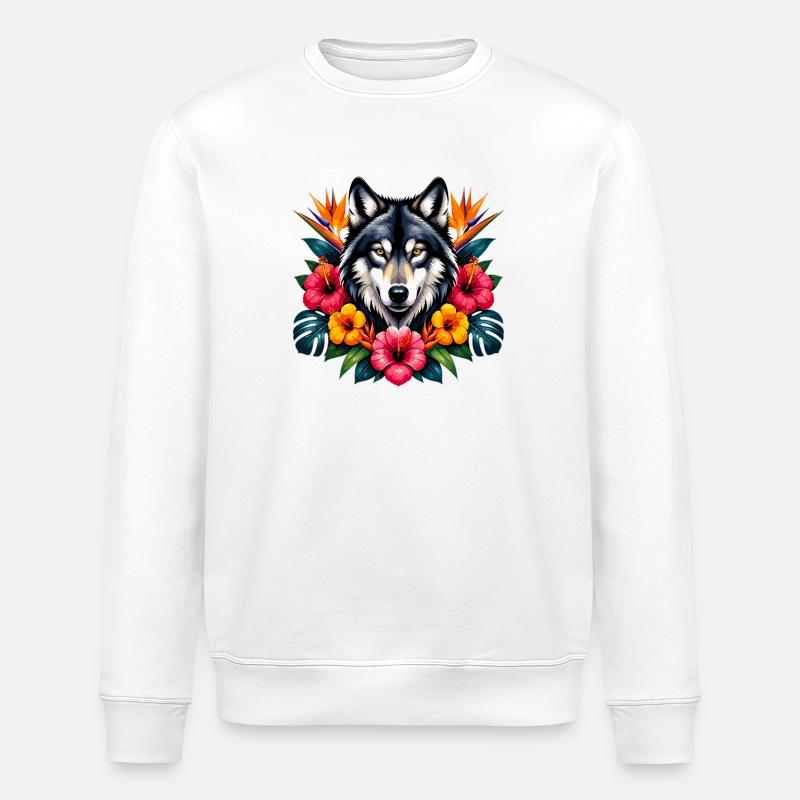Wolfskopf Tropenblüten - Stanley/Stella Unisex Bio-Sweatshirt ROLLER - Weiß