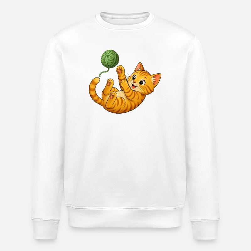Kitten playing with wool - Stanley/Stella ROLLER Unisex Organic Sweatshirt - white