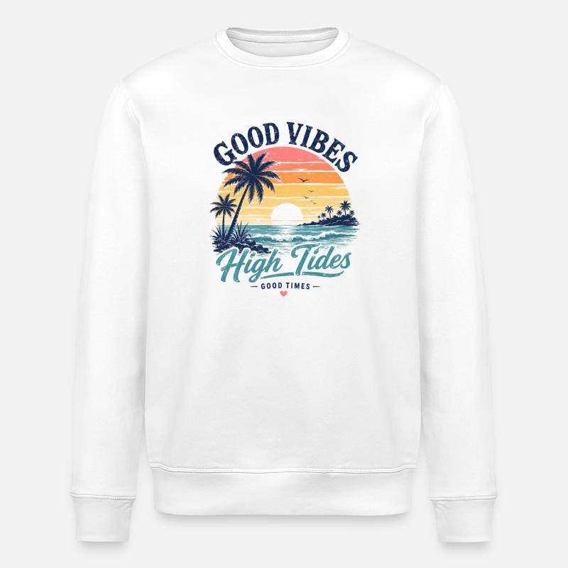 Vibes High Tides Sunset - Stanley/Stella ROLLER Unisex Organic Sweatshirt - white