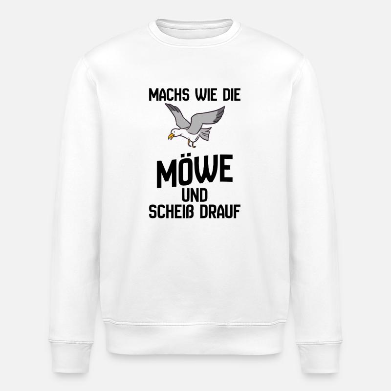 Seemöwe im Flug Cartoon-Design - Scheiß drauf - Stanley/Stella Unisex Bio-Sweatshirt ROLLER - Weiß
