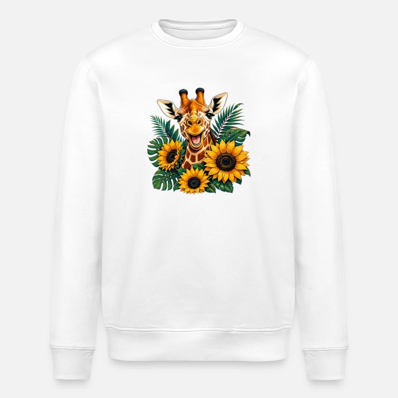 Giraffe im Sonnenblumenzauber - Stanley/Stella Unisex Bio-Sweatshirt ROLLER - Weiß