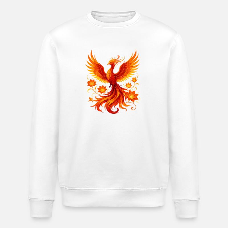 Flammender Phönix im Blütenkranz - Stanley/Stella Unisex Bio-Sweatshirt ROLLER - Weiß