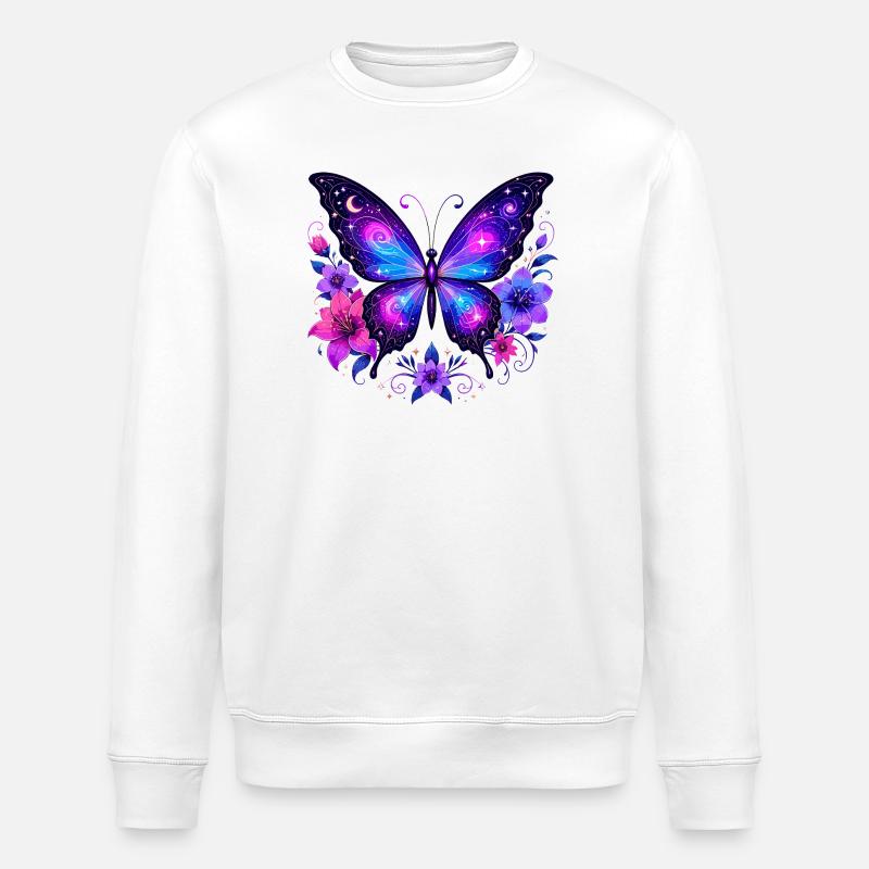 Fleurs de Papillon Galaxien - Sweat bio ROLLER Stanley/Stella Unisexe - blanc