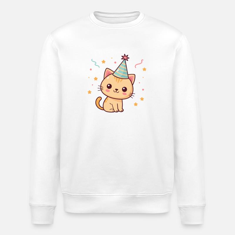 Chaton festif au chapeau bleu - Sweat bio ROLLER Stanley/Stella Unisexe - blanc