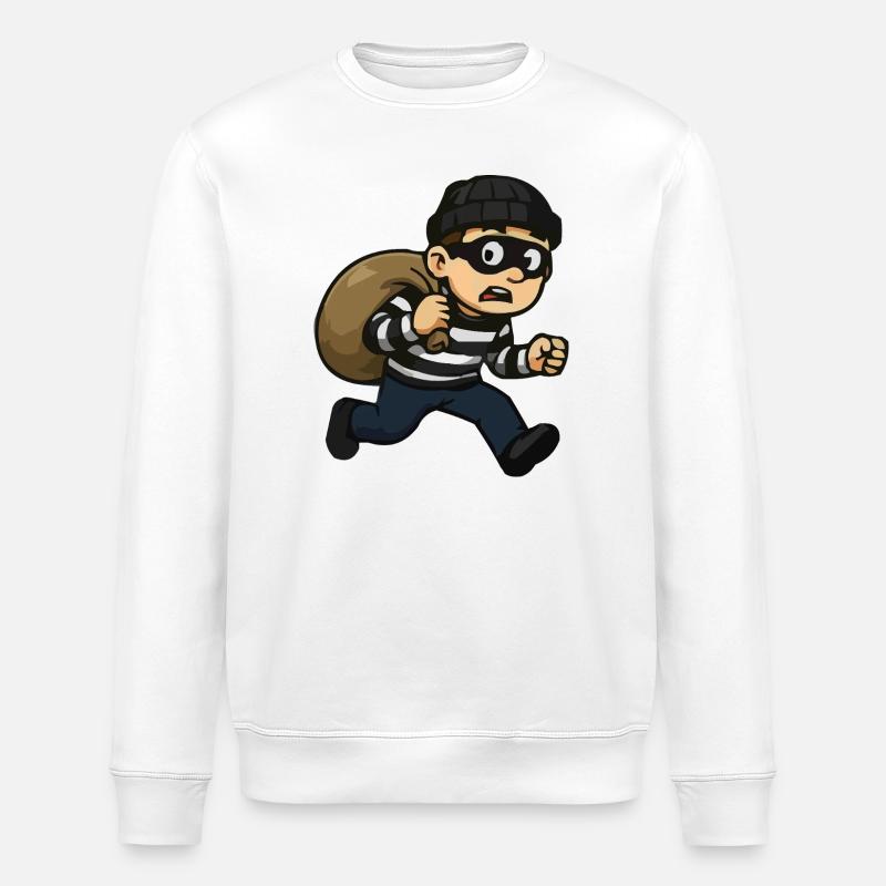 Cartoon-Dieb mit Maske und Beutel - Stanley/Stella Unisex Bio-Sweatshirt ROLLER - Weiß