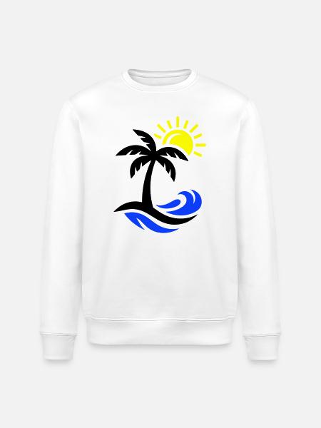 Palm Tree Beach Ocean - Stanley/Stella ROLLER Unisex Organic Sweatshirt - white