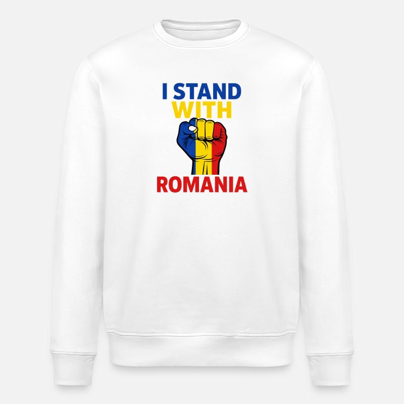 Support for Romania - Stanley/Stella ROLLER Unisex Organic Sweatshirt - white
