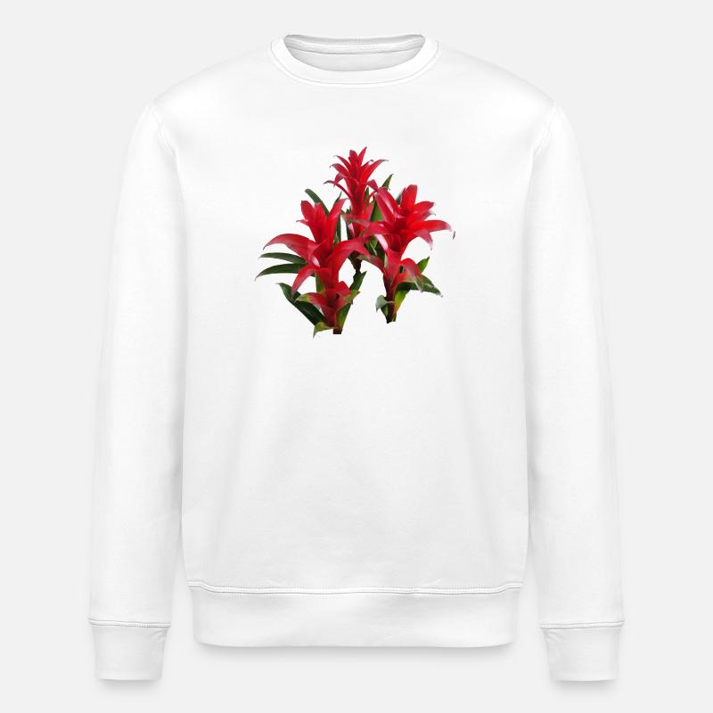 Vibrant_Red_Bromeliads - Stanley/Stella ROLLER Unisex Organic Sweatshirt - white