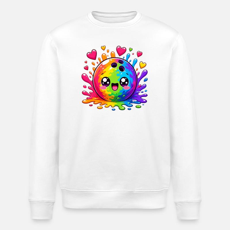 Kunterbunte Farbsplash Bowlingkugel - Stanley/Stella Unisex Bio-Sweatshirt ROLLER - Weiß