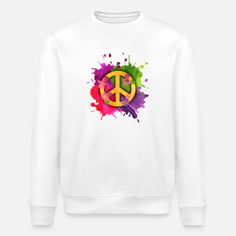 Peace Zeichen Hippie Splash – Flower Power - Stanley/Stella Unisex Bio-Sweatshirt ROLLER - Weiß