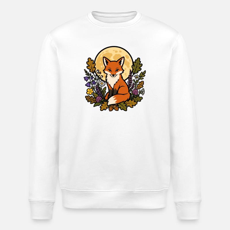 Fox under full flowery moon - Stanley/Stella ROLLER Unisex Organic Sweatshirt - white