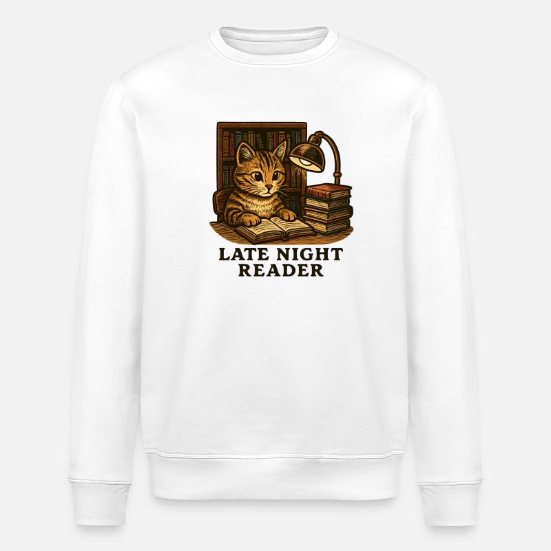 Nachtlektüre: Katze am Lesetisch - Stanley/Stella Unisex Bio-Sweatshirt ROLLER - Weiß