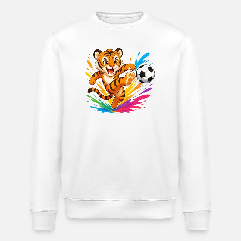 Tiger Kick Ball Farbexplosion - Stanley/Stella Unisex Bio-Sweatshirt ROLLER - Weiß