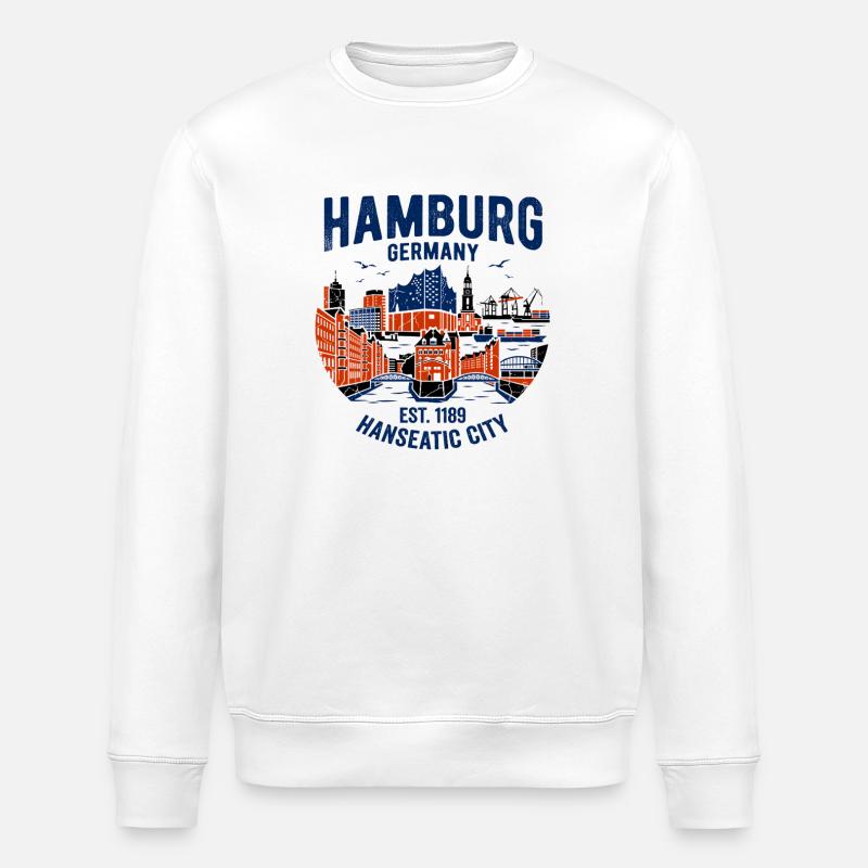 Hamburg Hafen Skyline Farbblock - Stanley/Stella Unisex Bio-Sweatshirt ROLLER - Weiß