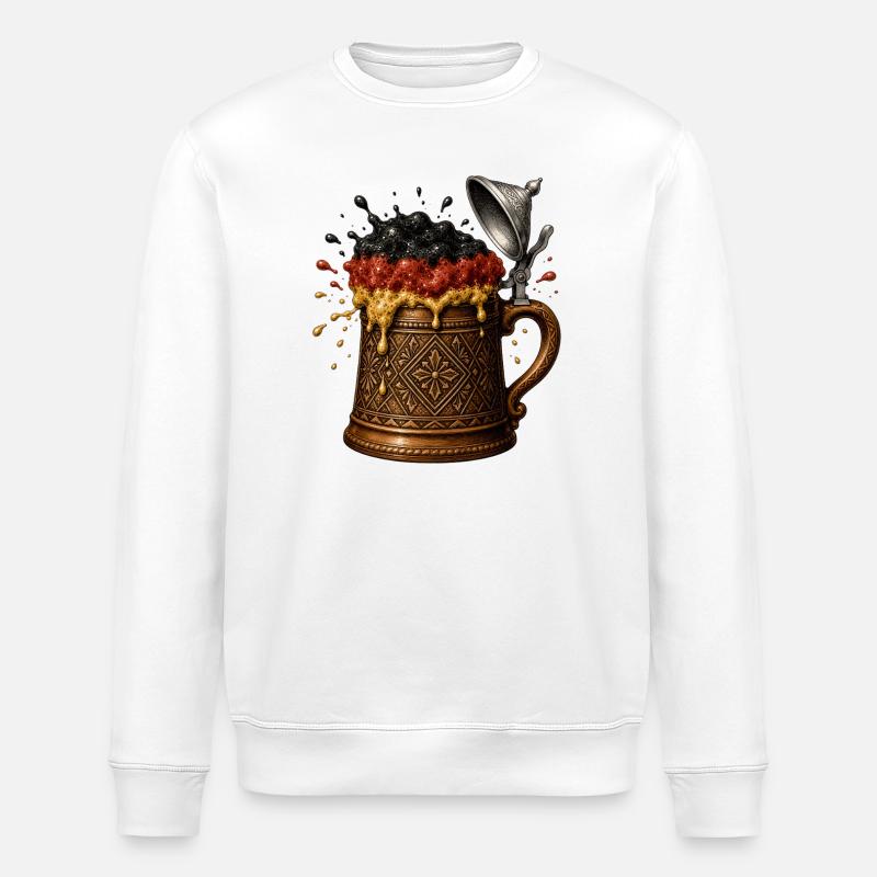 Barocker Bierkrug mit Schwarz-Gold-Schaum - Stanley/Stella Unisex Bio-Sweatshirt ROLLER - Weiß