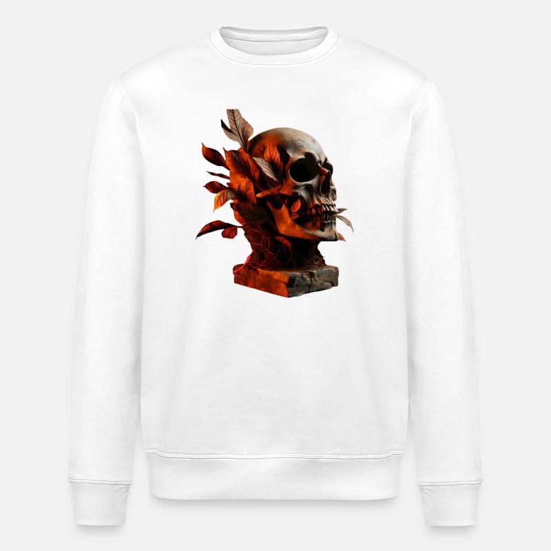 Crâne d’automne avec feuillage - Sweat bio ROLLER Stanley/Stella Unisexe - blanc