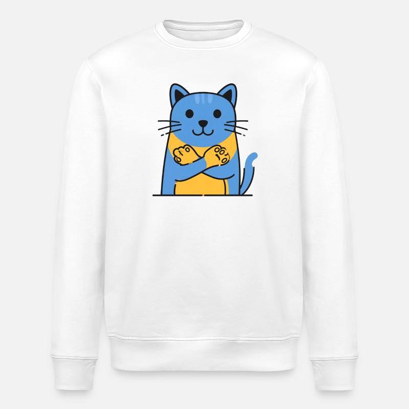 Blauer Katzenfreund Umarmte Pfoten - Stanley/Stella Unisex Bio-Sweatshirt ROLLER - Weiß