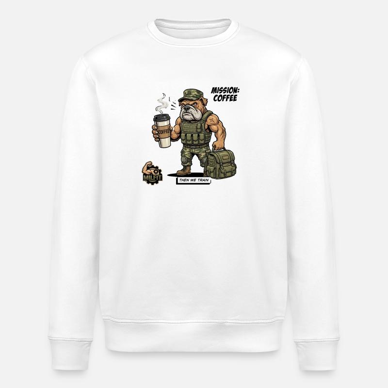 Kampfbereiter Hund: Kaffee-Mission - Stanley/Stella Unisex Bio-Sweatshirt ROLLER - Weiß