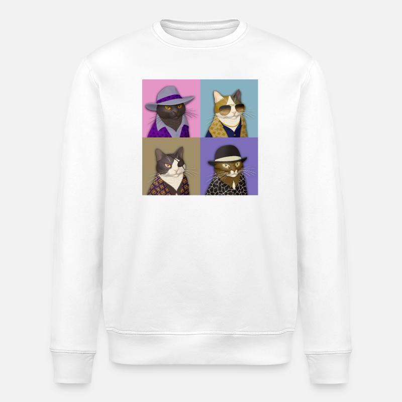 Badass Cat Quartet - Stanley/Stella ROLLER Unisex Organic Sweatshirt - white