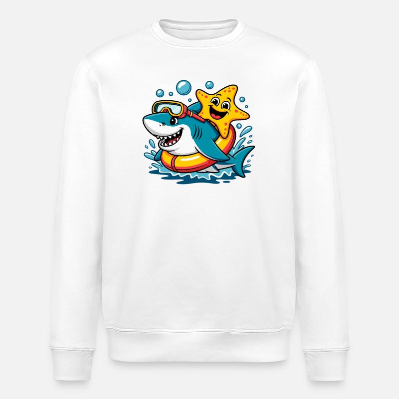 Lustiger Hai mit Seestern - Stanley/Stella Unisex Bio-Sweatshirt ROLLER - Weiß
