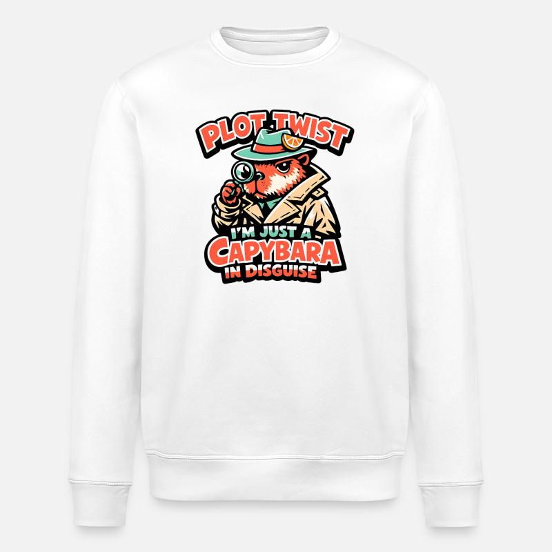 Plot Twist Capybara Detective - Stanley/Stella ROLLER Unisex Organic Sweatshirt - white