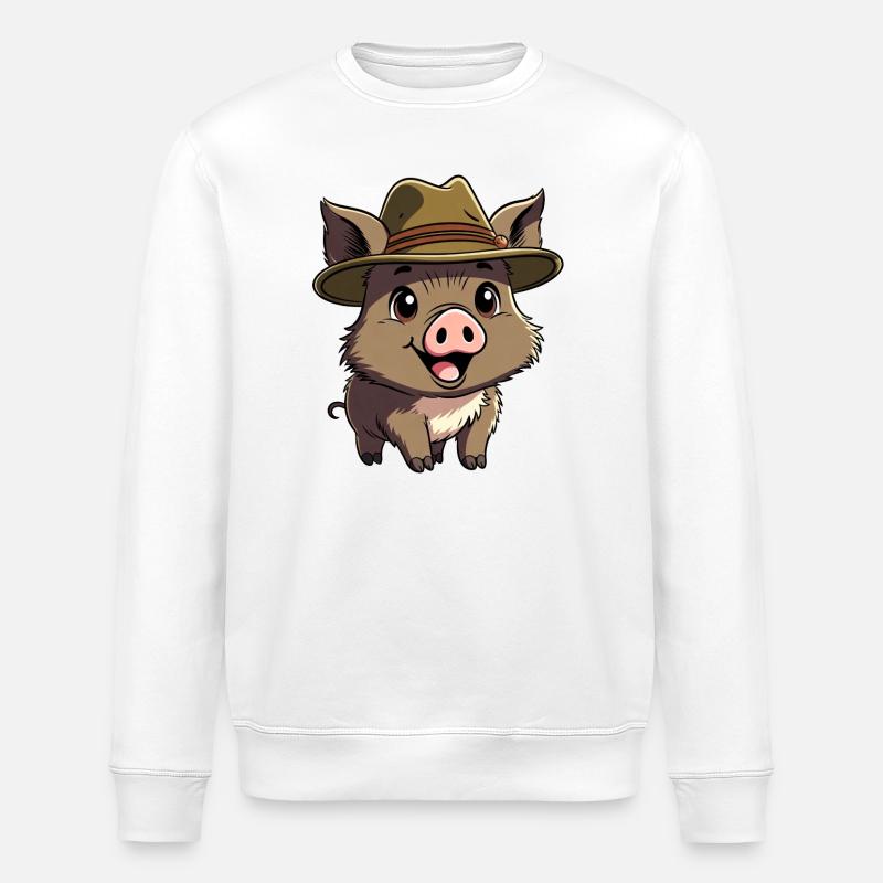 Wildschwein mit Hut - Stanley/Stella Unisex Bio-Sweatshirt ROLLER - Weiß