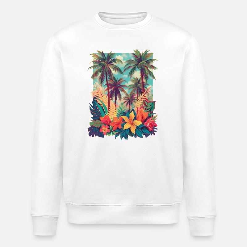 Plage des Fleurs Tropicales - Sweat bio ROLLER Stanley/Stella Unisexe - blanc