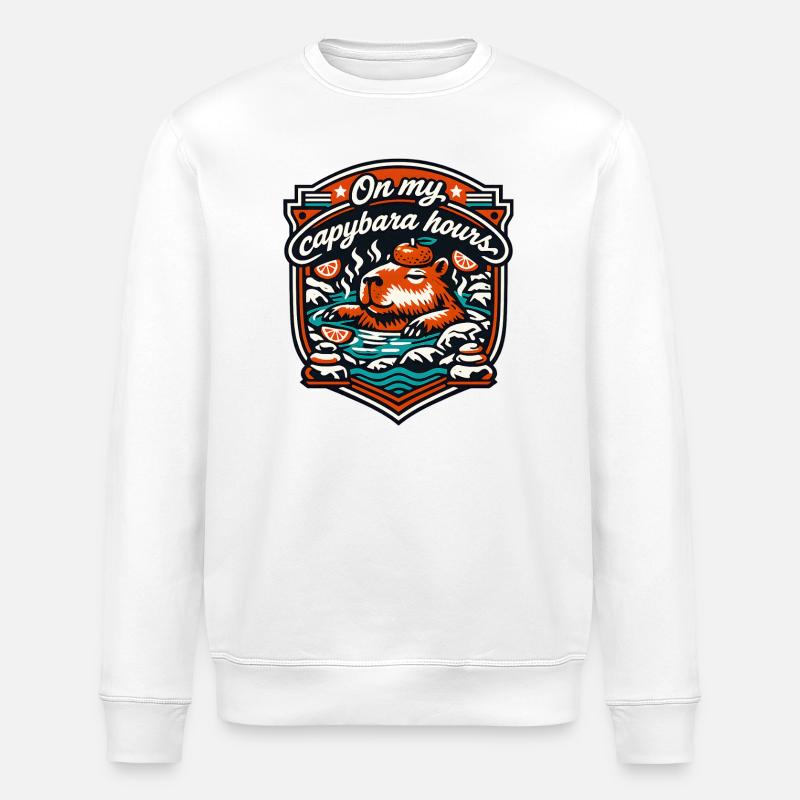Capybara Hours Relaxation Bath - Stanley/Stella ROLLER Unisex Organic Sweatshirt - white