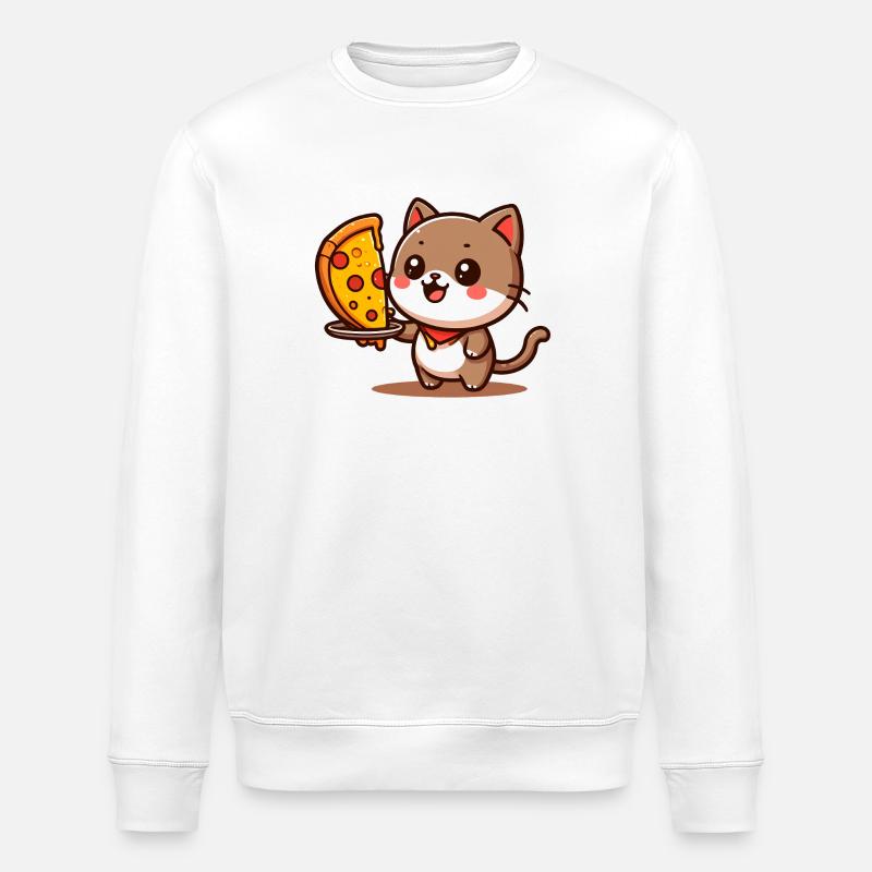 Kätzchen Pizza Freude - Stanley/Stella Unisex Bio-Sweatshirt ROLLER - Weiß