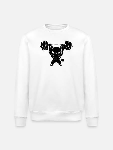 Muskelkatze stemmt schwere Hantel - Stanley/Stella Unisex Bio-Sweatshirt ROLLER - Weiß