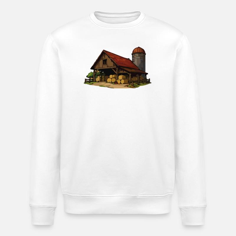 Rustic barn with hay bales - Stanley/Stella ROLLER Unisex Organic Sweatshirt - white