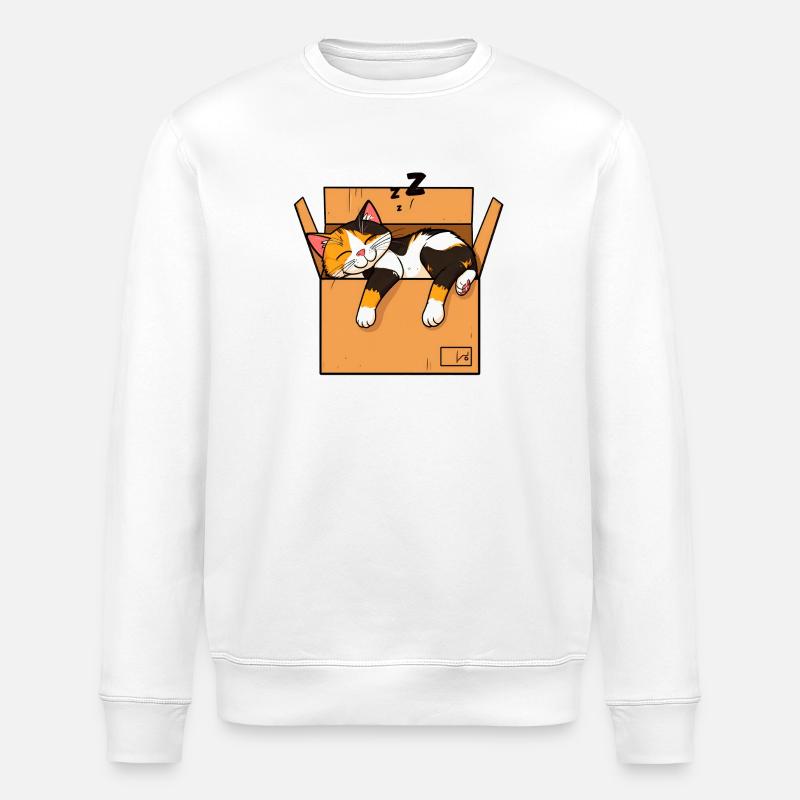 Katze schläft im Karton - Stanley/Stella Unisex Bio-Sweatshirt ROLLER - Weiß