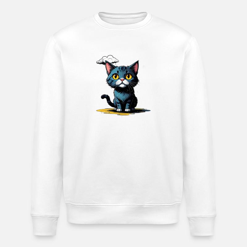 Cat under a rain cloud - Stanley/Stella ROLLER Unisex Organic Sweatshirt - white