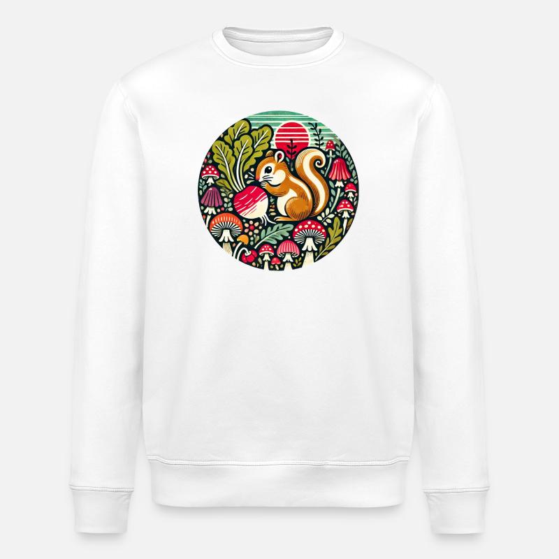 Verspieltes Eichhörnchen zwischen Pilzen - Stanley/Stella Unisex Bio-Sweatshirt ROLLER - Weiß