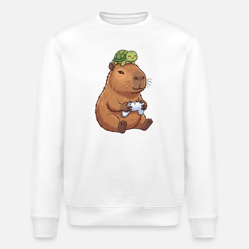 Capybara Game Buddy Duo - Stanley/Stella Unisex Bio-Sweatshirt ROLLER - Weiß
