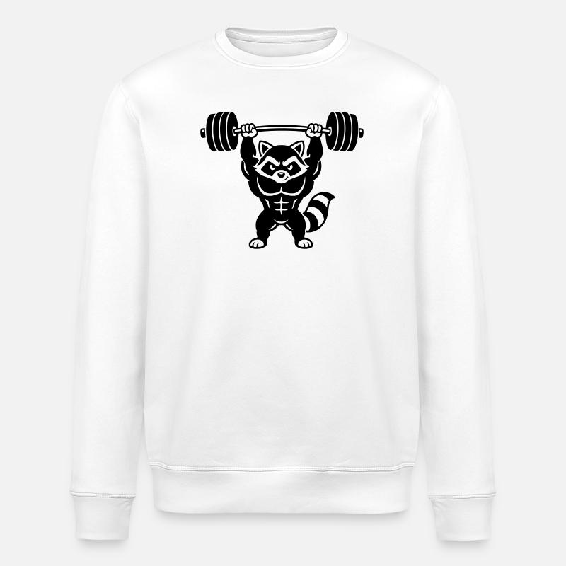 Muskel Waschbär hebt Langhantel - Stanley/Stella Unisex Bio-Sweatshirt ROLLER - Weiß