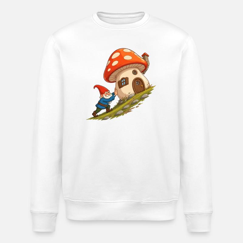 Pilzhäuschen-Gnom zieht Haus - Stanley/Stella Unisex Bio-Sweatshirt ROLLER - Weiß