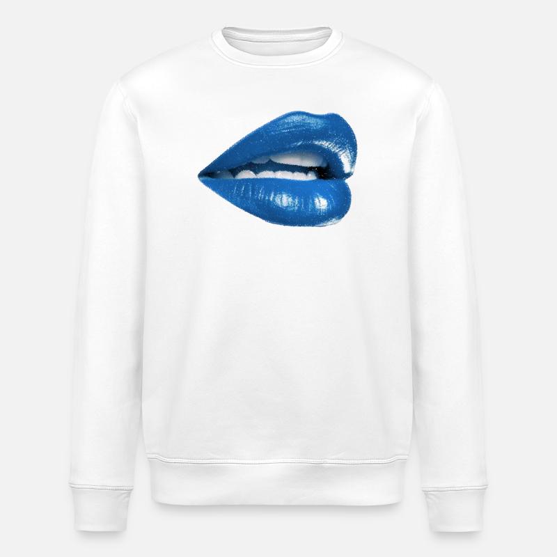 Bold Blue Lips Graphic - Stanley/Stella ROLLER Unisex Organic Sweatshirt - white