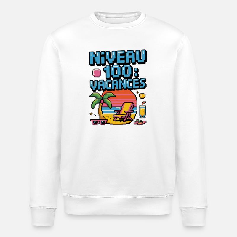 Level 100 Urlaubs-Pixelkunst - Stanley/Stella Unisex Bio-Sweatshirt ROLLER - Weiß