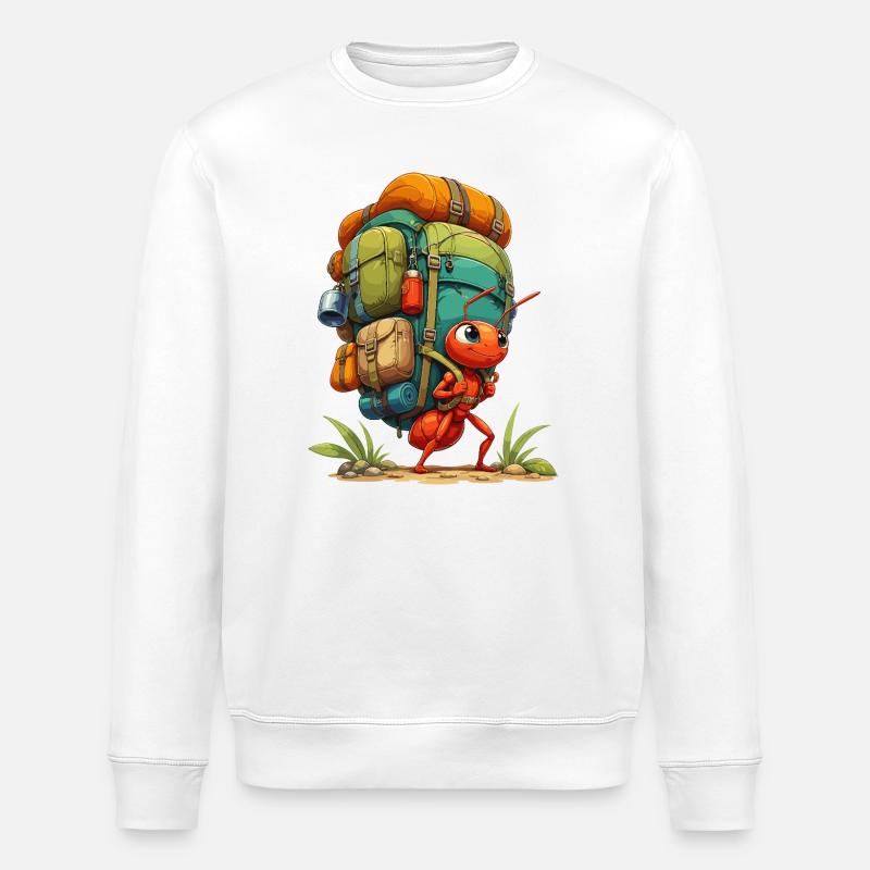 Wandering ant with backpack - Stanley/Stella ROLLER Unisex Organic Sweatshirt - white