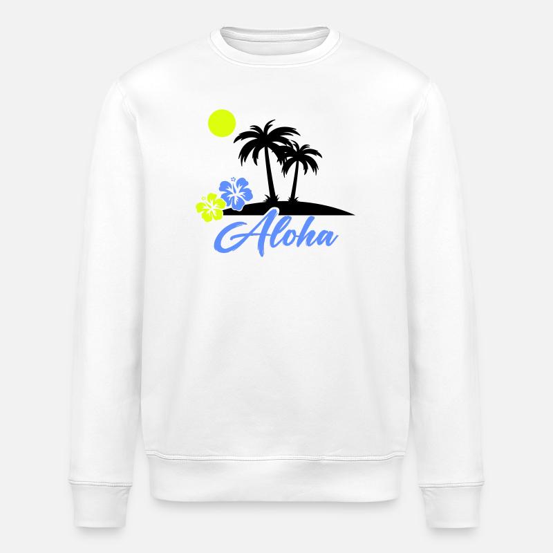 Aloha Hibiskus Neon Script - Stanley/Stella Unisex Bio-Sweatshirt ROLLER - Weiß