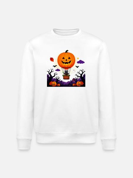 Pumpkin Balloon Cat Halloween Scene - Stanley/Stella ROLLER Unisex Organic Sweatshirt - white