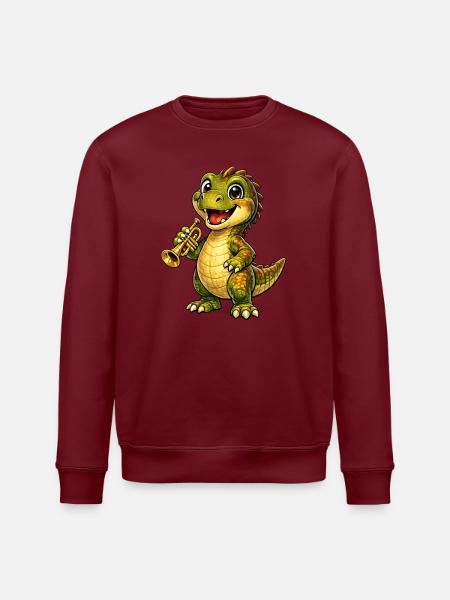 Dino mit Trompete - Stanley/Stella Unisex Bio-Sweatshirt ROLLER - Weiß