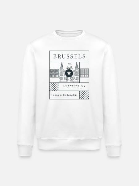 Brussels Manneken Pis Scene - Stanley/Stella ROLLER Unisex Organic Sweatshirt - white