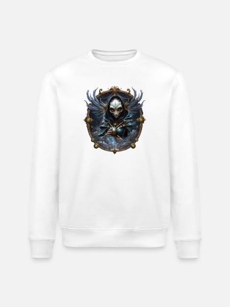 Blue Mystic with Ornate Wings - Stanley/Stella ROLLER Unisex Organic Sweatshirt - white