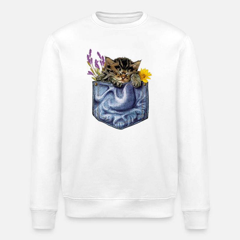 Chaton dans une poche en jean - Sweat bio ROLLER Stanley/Stella Unisexe - blanc