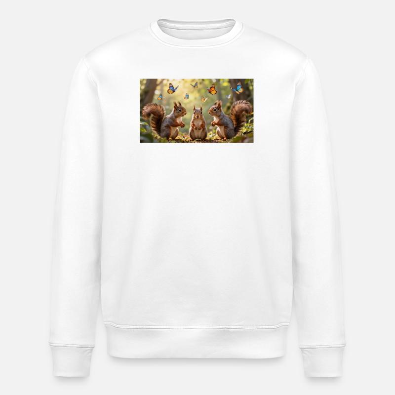 Eichhörnchen Trio und Schmetterlingstanz - Stanley/Stella Unisex Bio-Sweatshirt ROLLER - Weiß