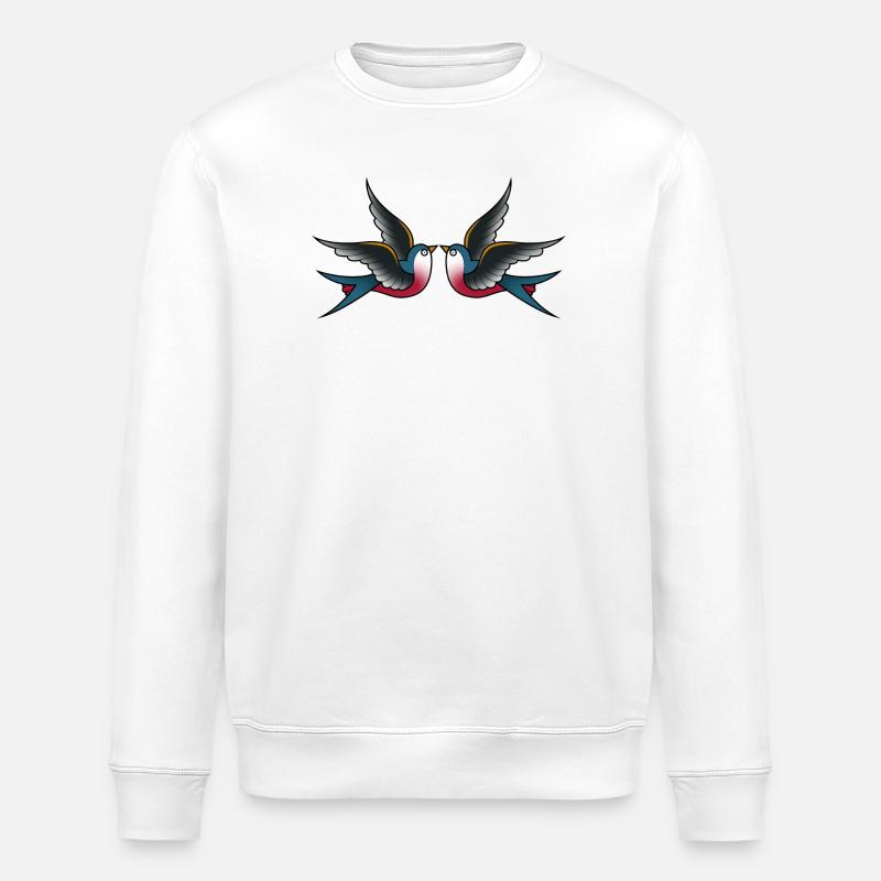 Traditionelles Tattoo 2 Schwalben - Stanley/Stella Unisex Bio-Sweatshirt ROLLER - Weiß