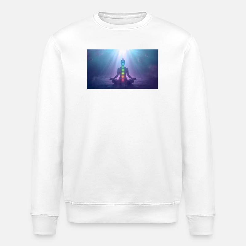Chakra Meditation Lichtstrahlen Yoga - Stanley/Stella Unisex Bio-Sweatshirt ROLLER - Weiß